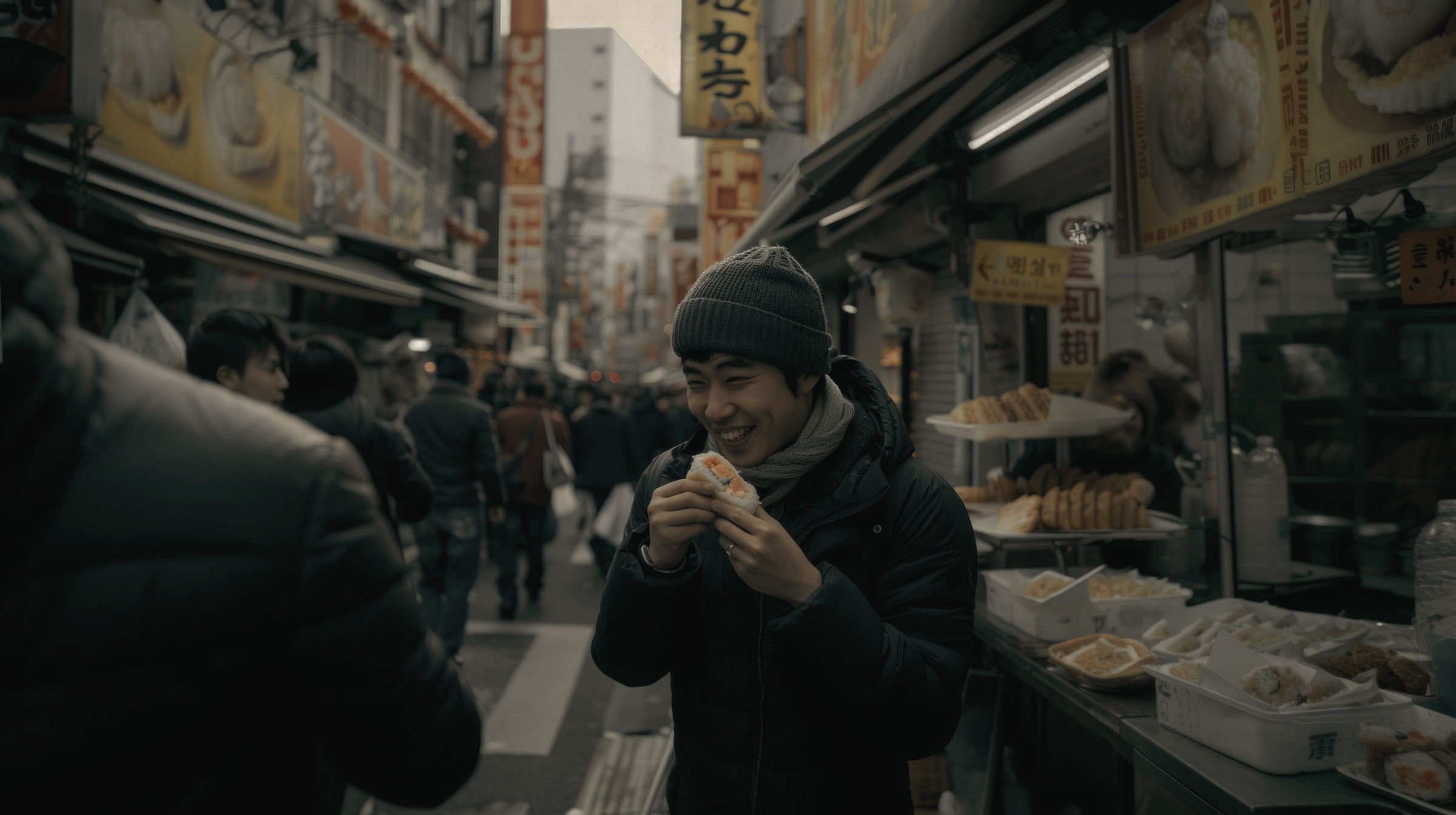 Fresh seafood and stalls at Tsukiji Outer Market
